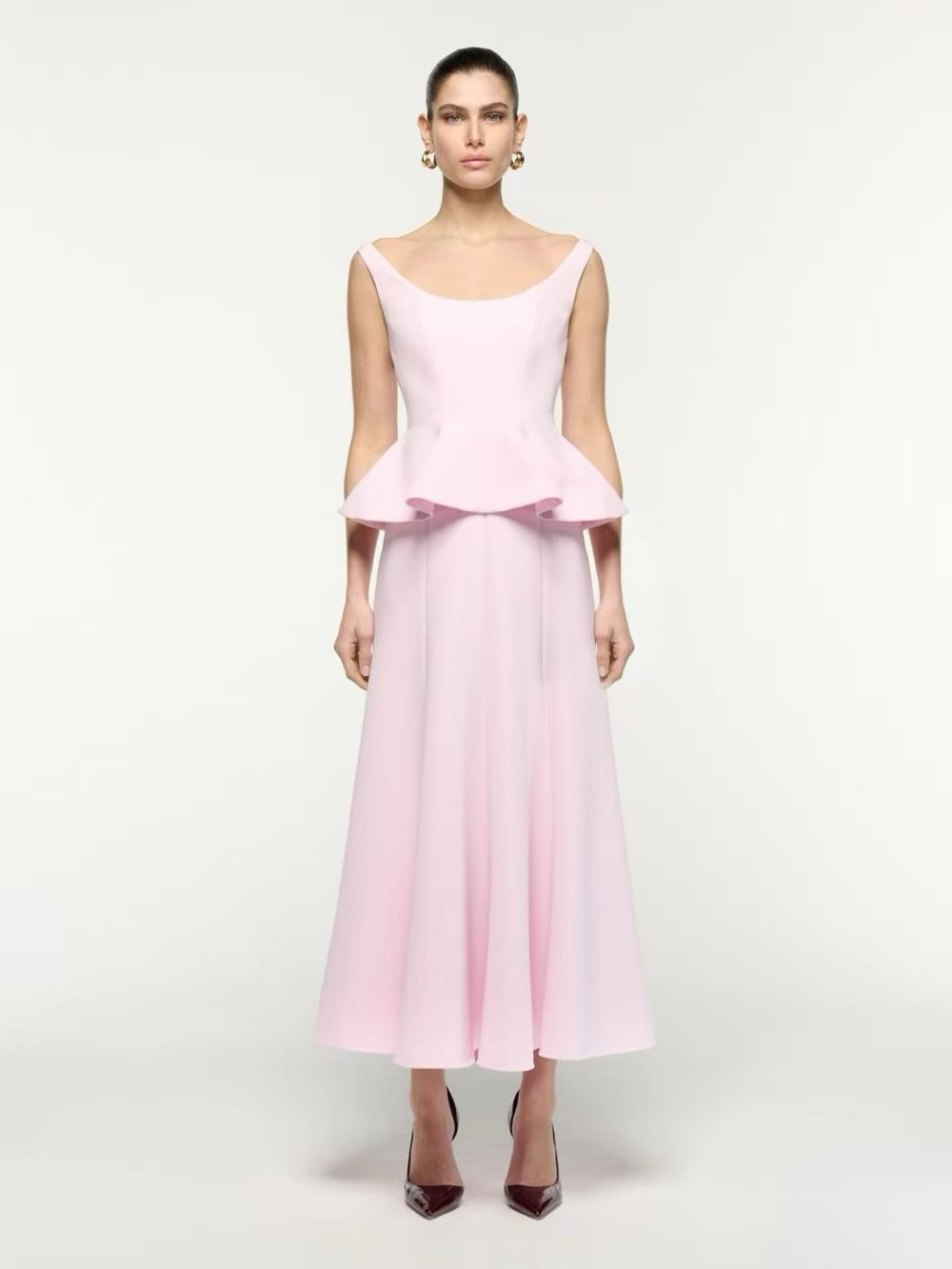 NWOT Roland Mouret Elegant Pink Peplum Midi Dress, Size US 2/4/6/8/10